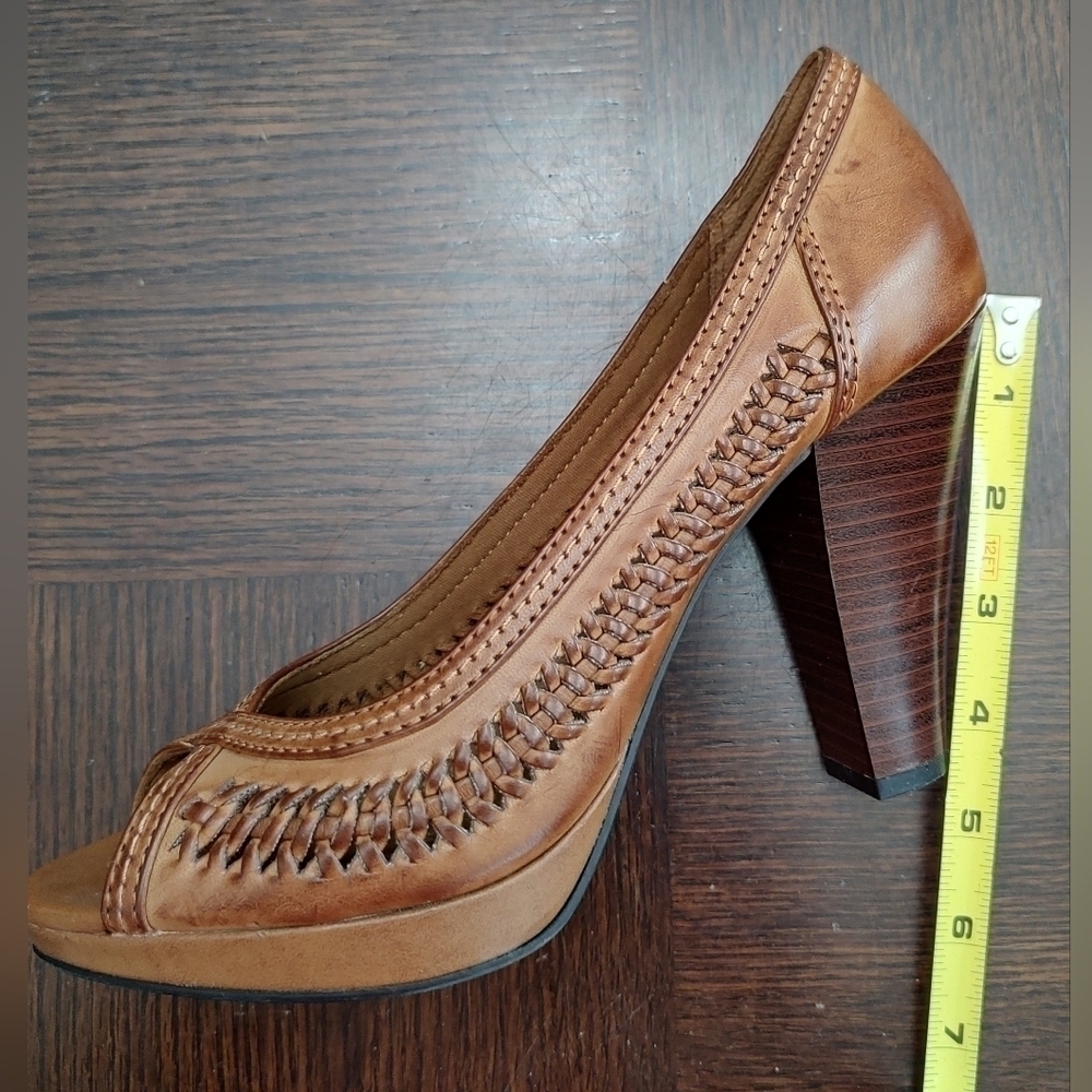 Pre-Loved BOHO Vintage Look American Eagle Open Toe Sandals W/High Stacked Heels - Picture 13 of 15